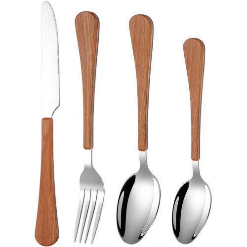 Popular on the Internet, imitating wood handle steak stainless steel knife fork spoon wooden grain spoon 430 stainless steel cutlery cross-border wholesale