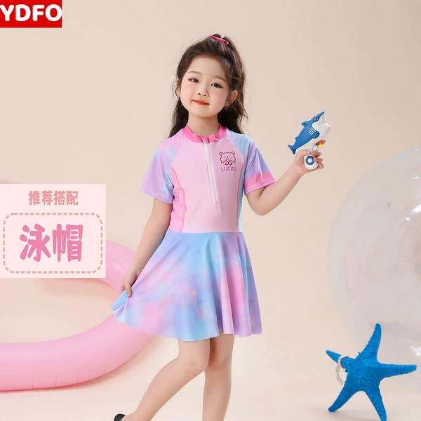 A9813# pink colorful swimsuit + swimming hat