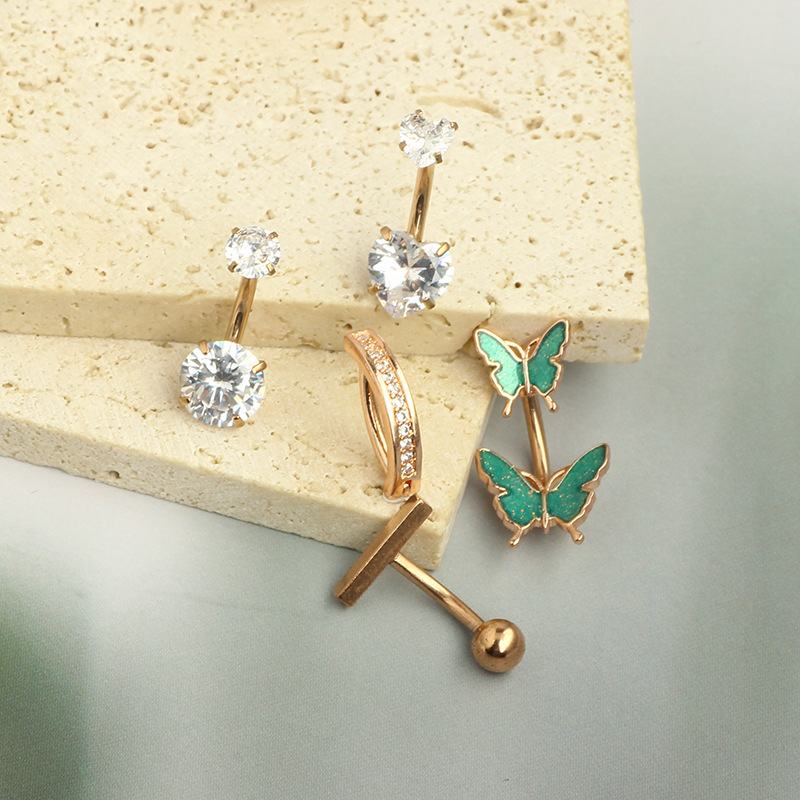 Sexy Simple Copper Zircon Butterfly Navel Ring Body Piercing Belly Button Ring 3 Colors Optional detail image 7