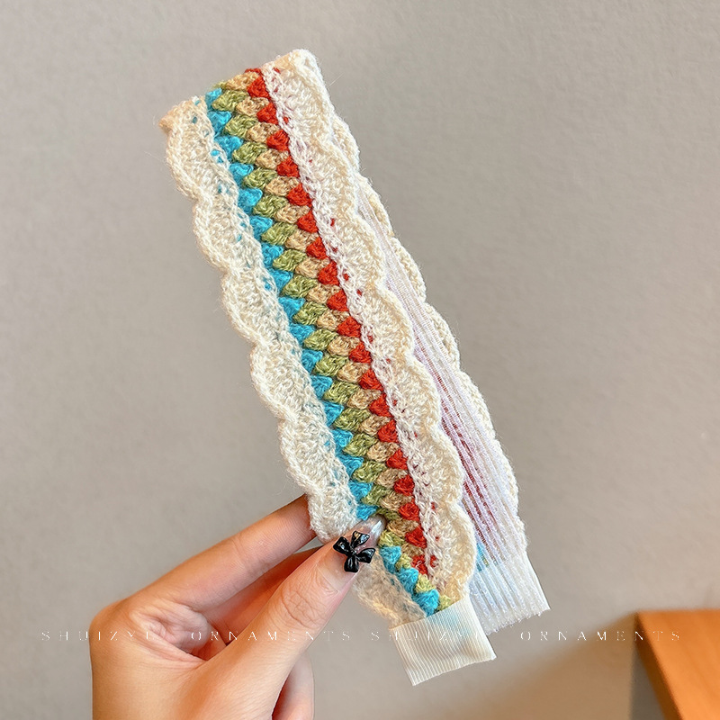 法式碎花针织刘海贴女田园风魔术贴少女心发带游玩发箍不压发头饰|undefined