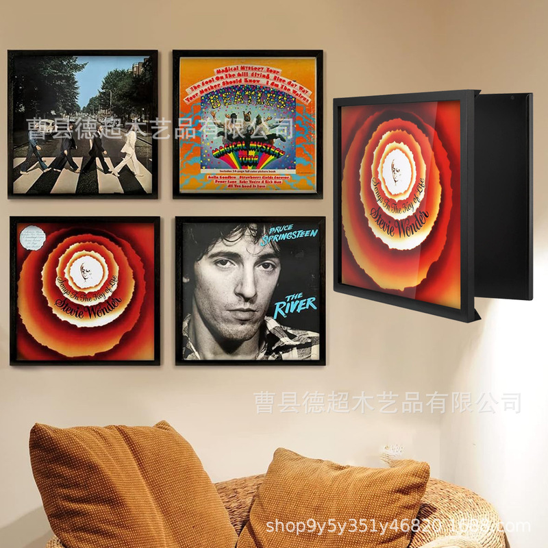 Wooden Record Photo Frame Wall Hanging Album Display Cd Collection Frame Living Room Bedroom Wall Record Magazine Poster Photo Frame