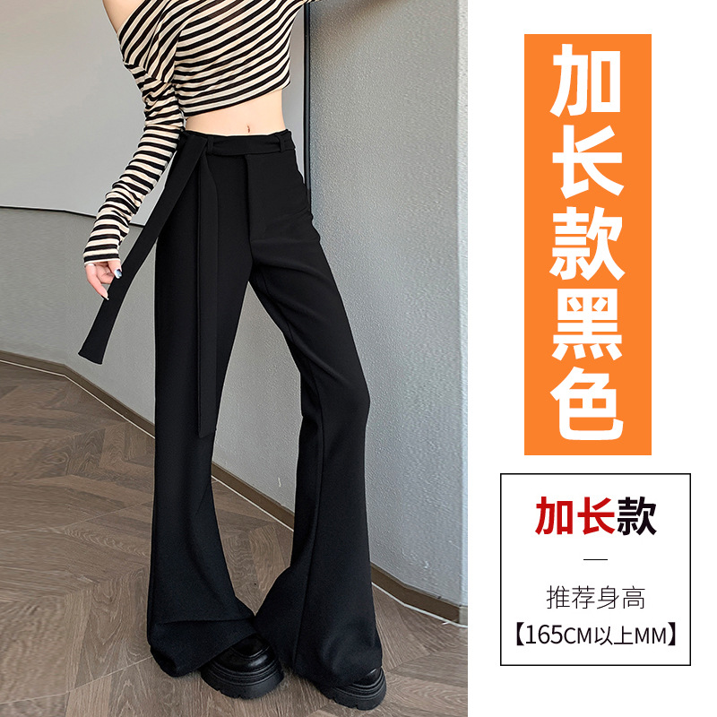 Pantalones de trajes de herradura negra primavera y verano mujeres diseño de cintura alta elástica caballo pequeño trapeador pantalones de bocina