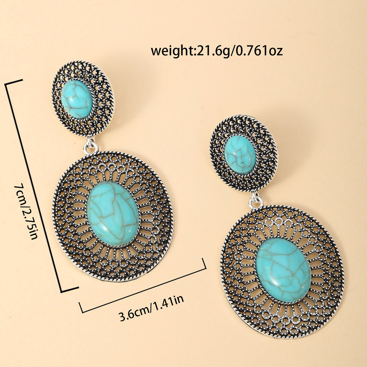 Europa y América bohemia estilo retro aretes turquesa bordilla pendientes de estilo minoría personalidad temperamento aretes