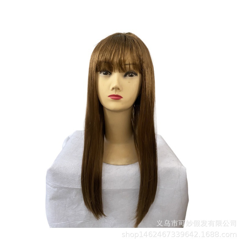 亚马逊欧美假发女时尚长直发黑棕色整顶假发齐刘海化纤纤维全头套|undefined