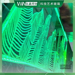 Laser inner carved tempered door storefront image wall partition leaves wood laser inner luminous tempered crystal glass production