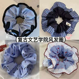 法式少女感蓝色大肠发圈女2025新款显白高级感扎丸子头慵懒风发饰