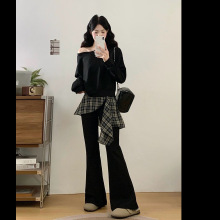 2025新款韩系高级感穿搭一整套女早秋季运动休闲斜肩卫衣两件套装