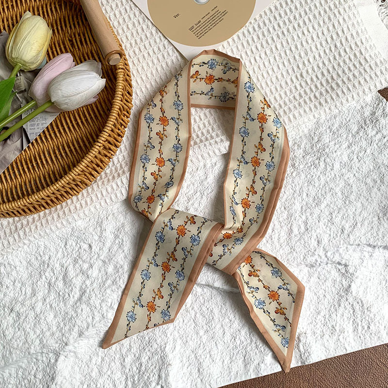 Bufanda de seda, banda larga, sentido de alta gama, una variedad de coloridos y románticos bolsos de atar flores, cintas para el cabello, cintas para el cabello