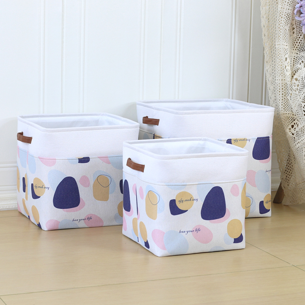 帆布玩具收纳盒可折叠亚麻拼接收纳筐零食杂物整理箱衣柜收纳篮