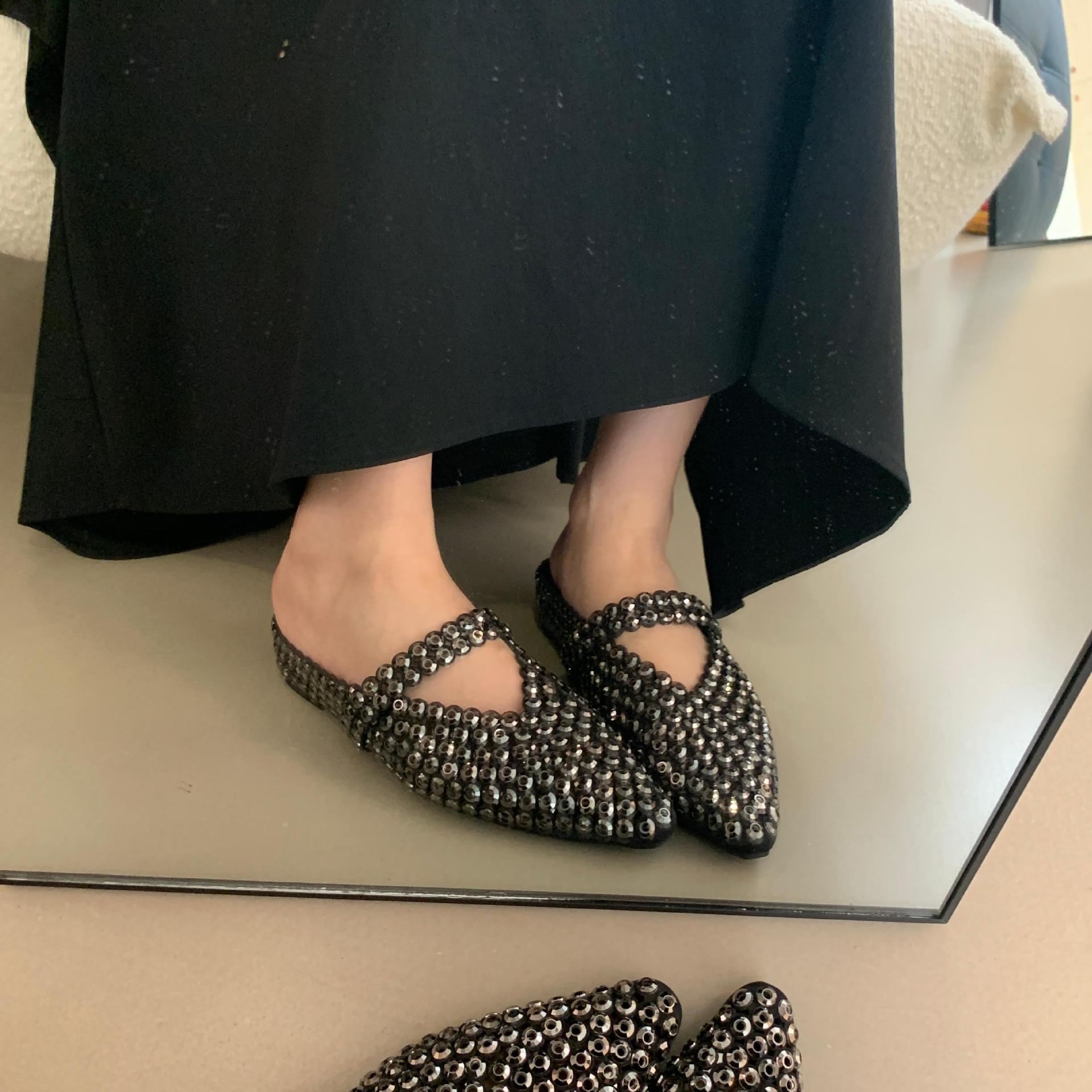 Summer slippers with rhinestones with hidden heel
