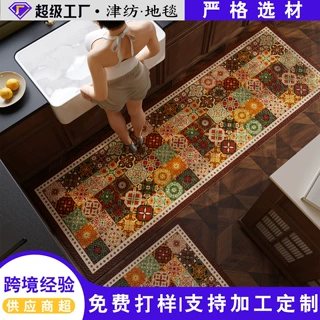 英伦风高端厨房专用地垫2025新款皮革地垫防水耐磨可裁剪免洗可擦
