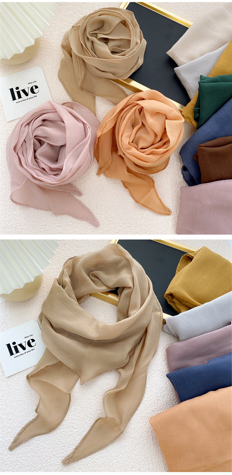 50g Weight Travel Occasion Solid Color Pattern Unisex Gender Sweet Style Orange, Grey&Pink, Grey, White, Green, Blue, Yellow, Black Color Nihaojewelry Solid Color Cotton And Linen Scarf Silk Wholesale Jewelry 1