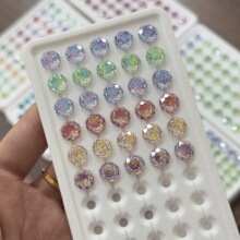 厂家直销溏心镀膜渐变玫瑰切裸石耳骨钉原石5A锆石