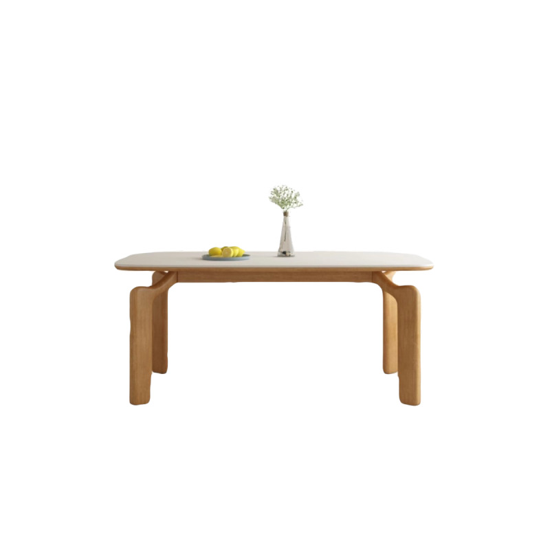 Nuevo estilo medieval crema mesa de comedor de madera maciza tronco de pierna de elefante combinación mesa de comedor de tablero de roca estilo japonés rectangular