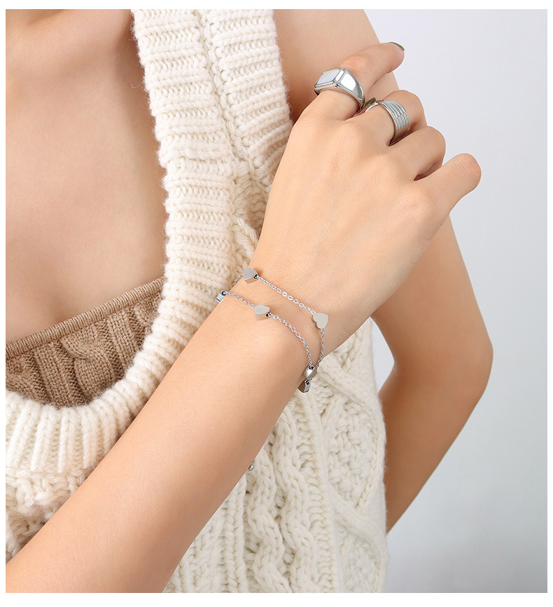 Korea bracelet small heart double layered bracelet titanium steel 18k gold plated bracelet