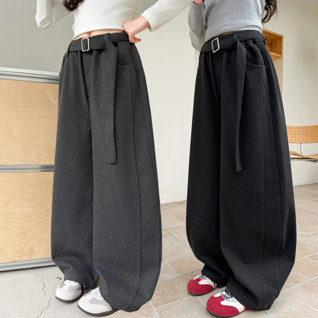 Spring and Autumn 2026 New Fashionable Wide-Leg Pants for Girls, Stylish Loose Versatile Korean Style Casual Long Pants for Older Children