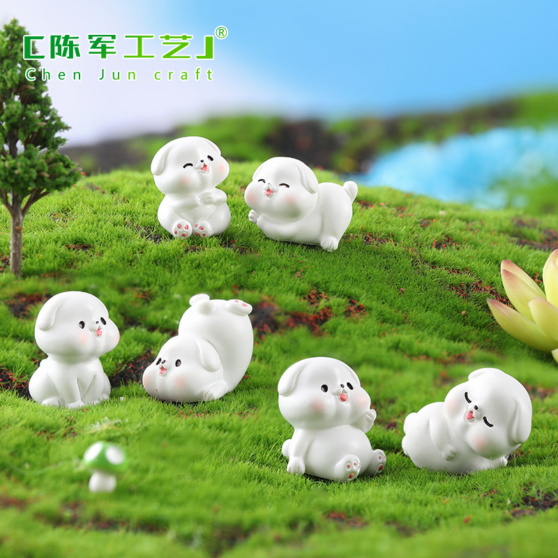 Chó trắng dễ thương, tiểu cảnh resin mini trang trí cây cảnh chậu hoa (z-CJ-1293)