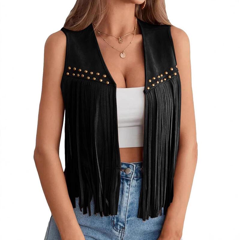 Cross-Border European and American Retro Hippie Style Faux Suede Studded Tassel Sleeveless Women's Vest Jacket Cross-Border European and American Retro Hippie Style Faux Suede Studded Tassel Sleeveless Women's Vest Jacket
