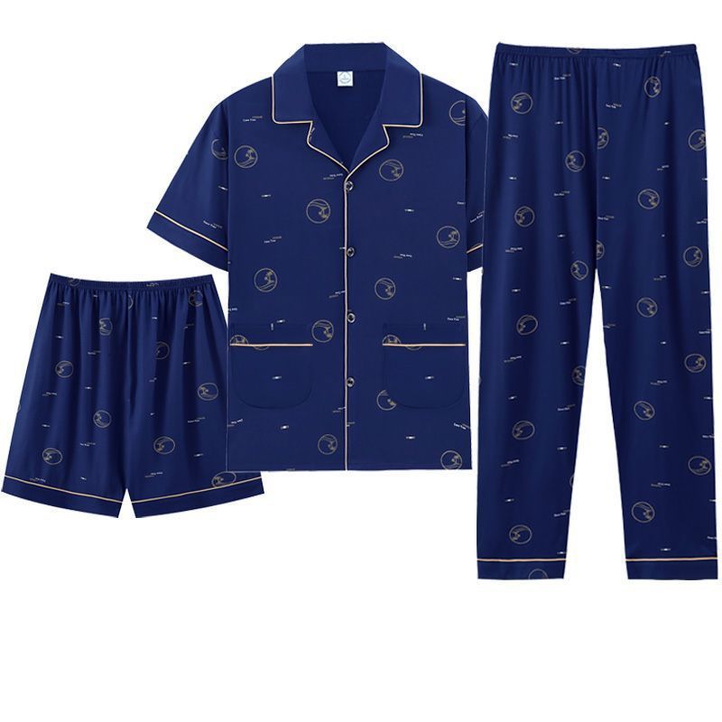 Pijama de hombre de algodón de verano pantalones cortos de mangas cortas pantalones cortos de tres piezas delgados ropa de casa de hombre verano