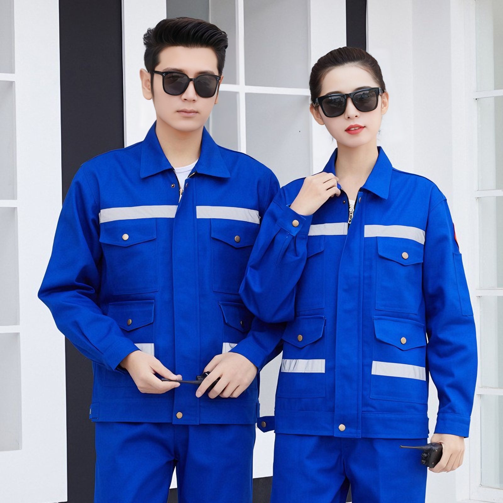Spring and Autumn Cotton Flame Retardant Work Clothes Suit Men's Reflective Strip Work Clothes Men's Pure Cotton Anti-Scalding Wear-Resistant Reflective Labor Protection Clothing