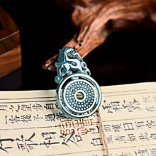 天然翡翠A货龙纹平安扣玉石吊坠复古青白玉生肖龙玉平安扣男女款