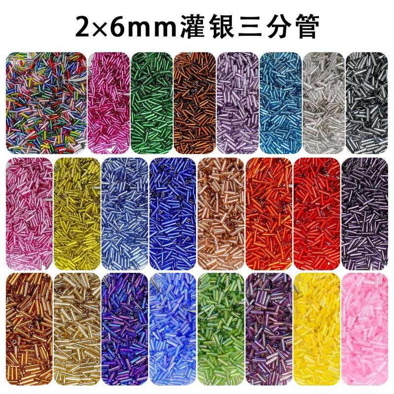 2*6mm Silver-Filled Three-Section Tube Cream Transparent Ab Colored Glass Tube DIY Bracelet Necklace 450g Pack Jewelry Accessories 2*6mm Silver-Filled Three-Section Tube Cream Transparent Ab Colored Glass Tube DIY Bracelet Necklace 450g Pack Jewelry Accessories