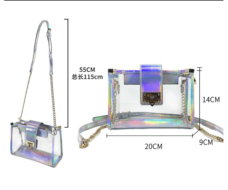Yeni PVC şeffaf çanta kadın çantası şık moda ağrı çantası lazer omuz crossbody çanta moda zincir küçük kare çanta