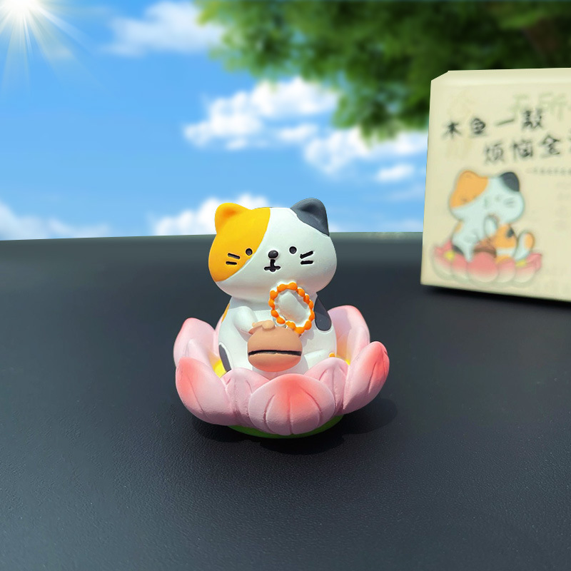 오리지널 행운 연꽃 장식 - 삼색 고양이