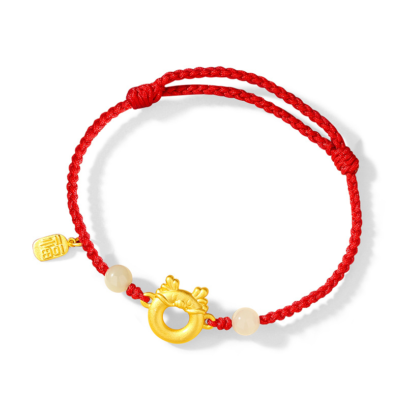 Ingot Año Nuevo dragón pie plata 999 pulsera femenina moda nacional Palacio estilo Zodiaco cobre moneda pulsera ins estilo nacimiento año pulsera