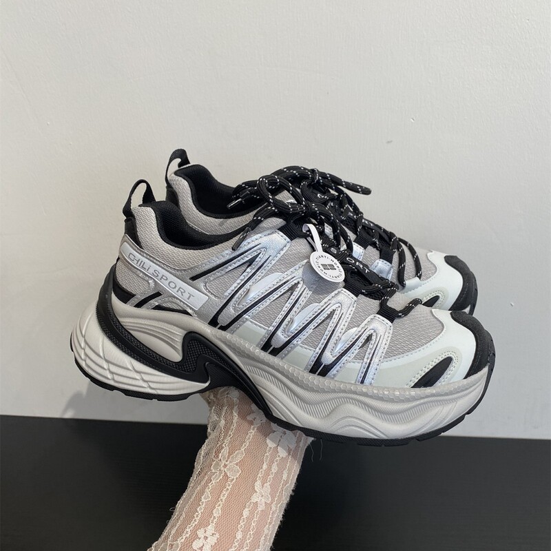 拼色厚底老爹鞋女2025新款网面透气轻便显脚小休闲运动户外登山鞋|undefined