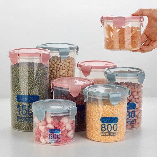 Sealed container for five grains and miscellaneous grains, transparent food storage container for milk powder in kitchen refrigerator at home, plastic buckle storage container 
