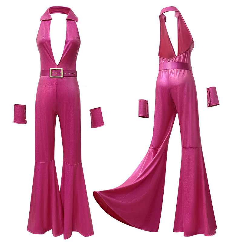 2025 New Hippie Party Masquerade Disco Uniform Retro Clothes Generation Hip-Hop Flare Pants Jumpsuit