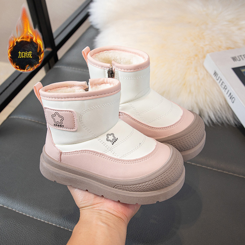 Botas de nieve para niños invierno 2025 nuevas niñas con calentamiento de terciopelo, zapatos de algodón de invierno para niños, botas de algodón impermeables y gruesas