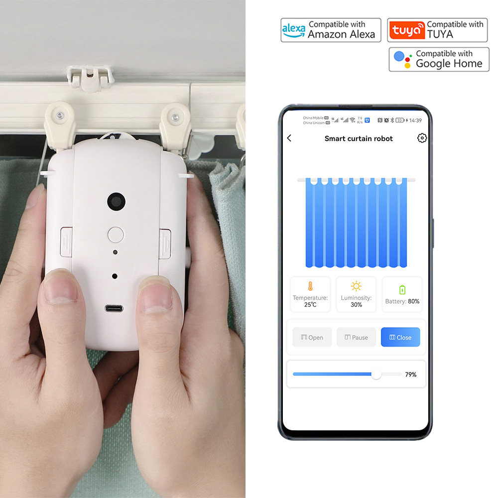 WiFi Motor de cortina eléctrica sin cableado inteligente equipo para el hogar voz control remoto automático máquina de cortina inteligente