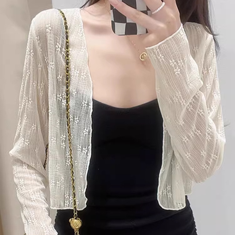 Women's slip dress with cardigan, high-end lace short sun protection shawl, sheer top