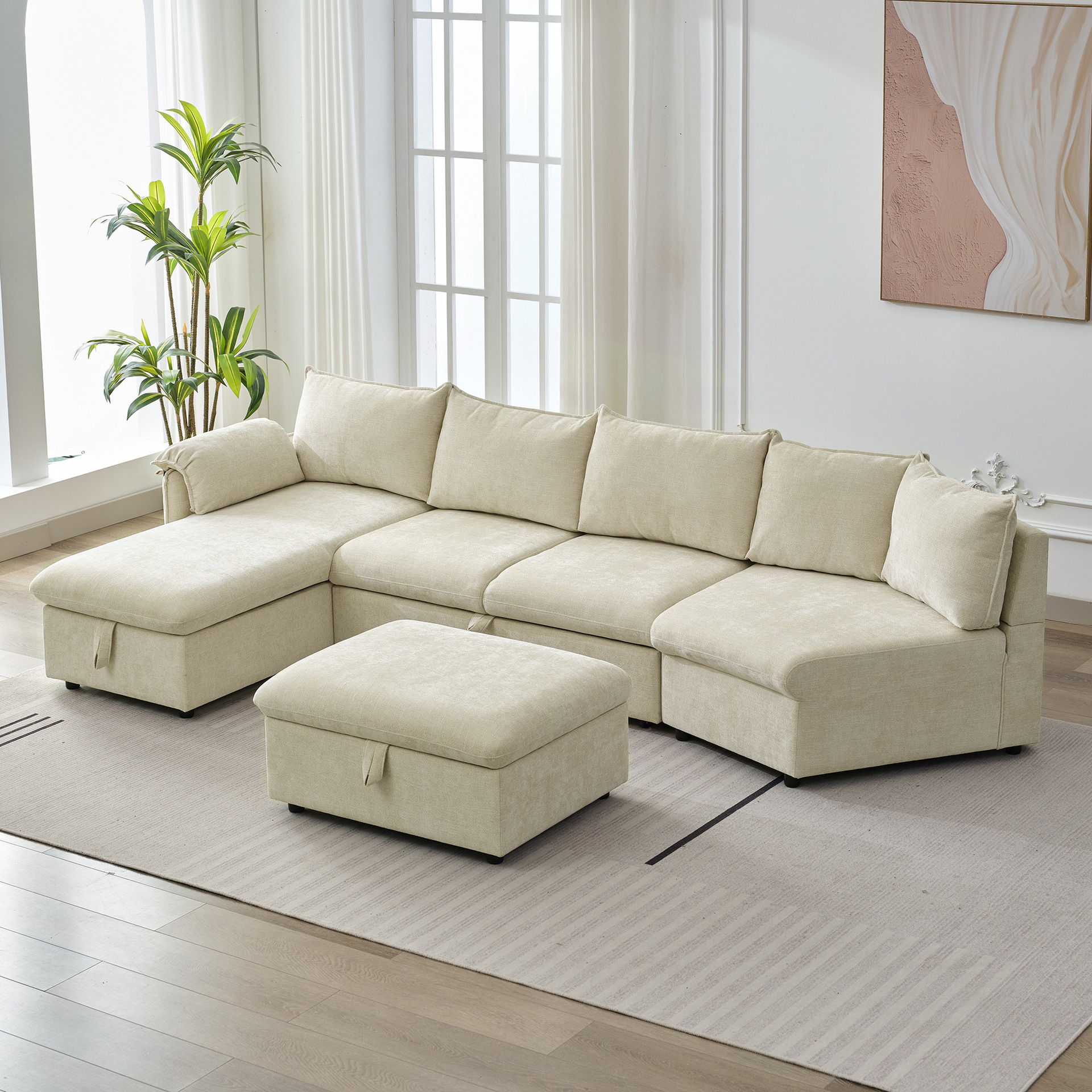 Moderno sofá de tela simple línea recta pequeña casa doble combinación de sala de estar simple multifunción sofá de esquina arrastrada