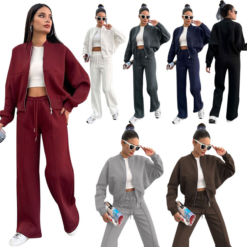 Women's Fleece Lined Zipper Cardigan Solid Colour Autumn Winter_voghion.com
