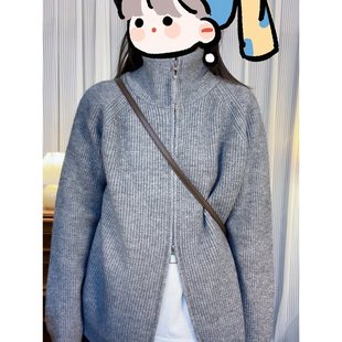 Half Turtleneck Zipper Lazy Style Sweater Jacket for Women Autumn and Winter 2025 New Design Knitted Cardigan Loose Top