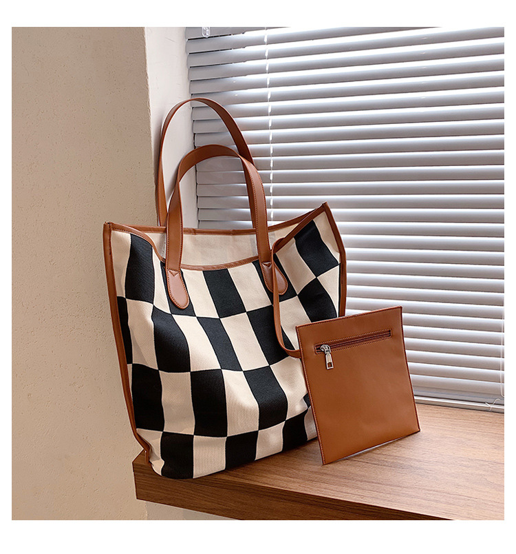 Fashion Large-capacity Canvas Shoulder Tote Checkered Bag Wholesale Nihaojewelry display picture 11