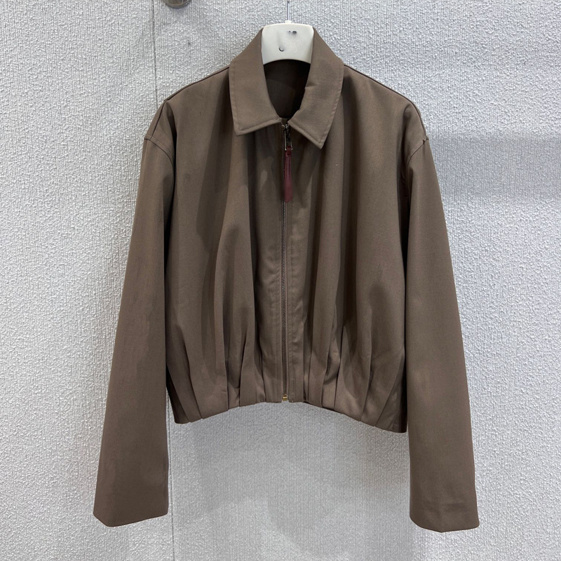 纯色褶皱设计翻领夹克外套 复古简约风宽松百搭长袖开衫 ZW63320|undefined