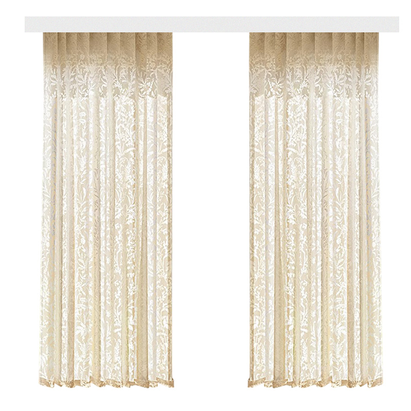 Malla de ventana de sombra de rama de luna Encaje hueco francés Luz y sombra Sala de estar Dormitorio Ventana salediza Balcón Cortina sin perforaciones Cortina de gasa terminada