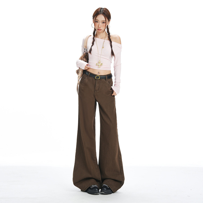 American Retro Coffee Brown Wide-Leg Jeans for Women in Autumn and Winter New High-Waisted Slim Loose Draped Straight Pants American Retro Coffee Brown Wide-Leg Jeans for Women in Autumn and Winter New High-Waisted Slim Loose Draped Straight Pants
