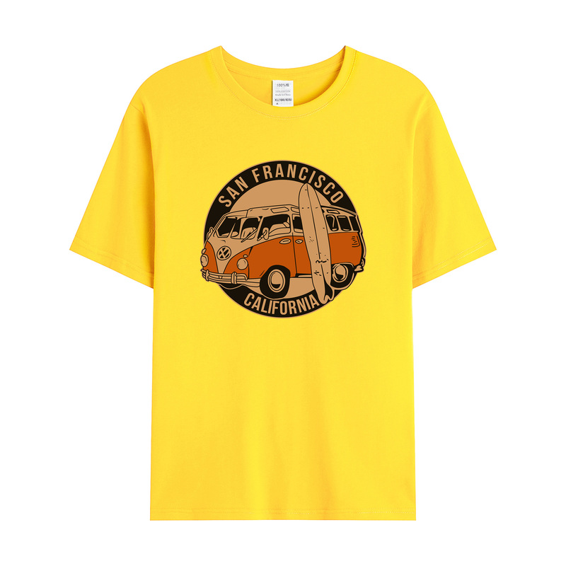 独立駅クロスボーダー男性レトロ車模様綿100% ゆるいプルオーバー半袖tシャツ|undefined
