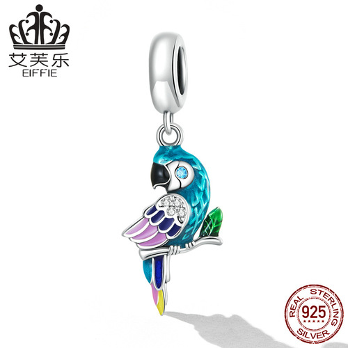 Avro sterling silver s925 parrot pendant bracelet, colorful oil-drip zircon vivid bird pendant jewelry accessories