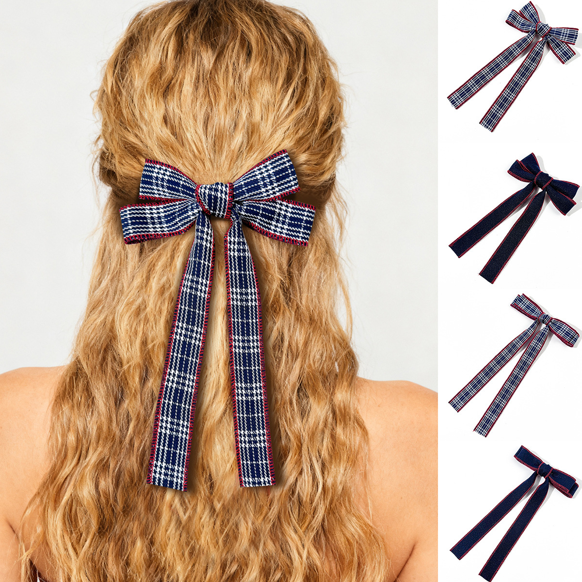 16g Weight Hair Clip Hair Accessories Type Casual Plaid Hair Clip Ladies Bow Hairband Vintage Ladies Hair Accessories