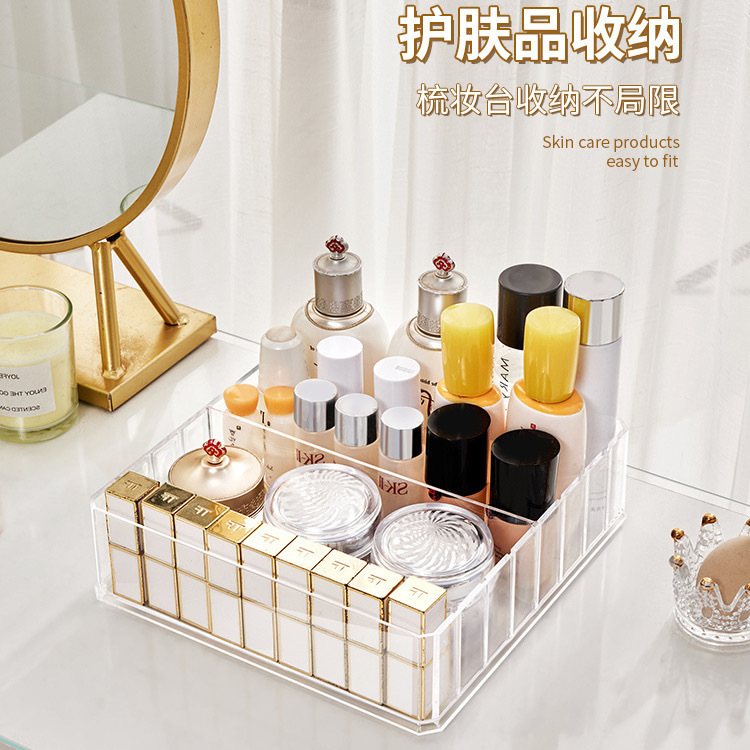 Caja de almacenamiento multifunción de escritorio. Pintalabios. Esmalte de uñas. Paleta de sombras de ojos. Organizador dividido. Accesorios cosméticos. Expositor.