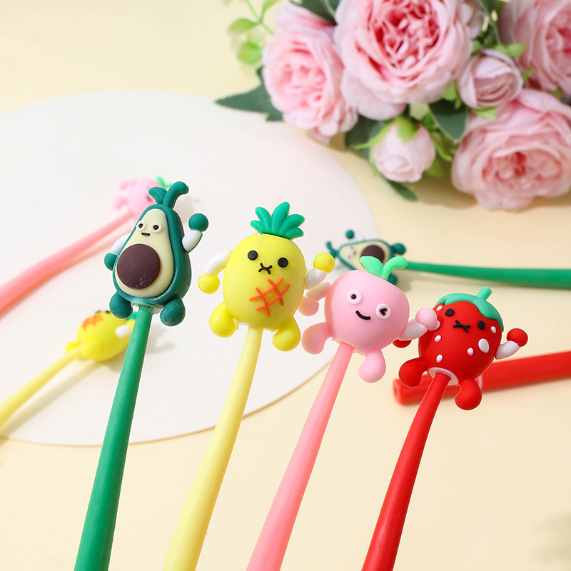 Dibujos animados de goma suave serie de frutas balanceo música gel pluma aguacate lindo forma regalo pluma de descompresión pluma oscilante