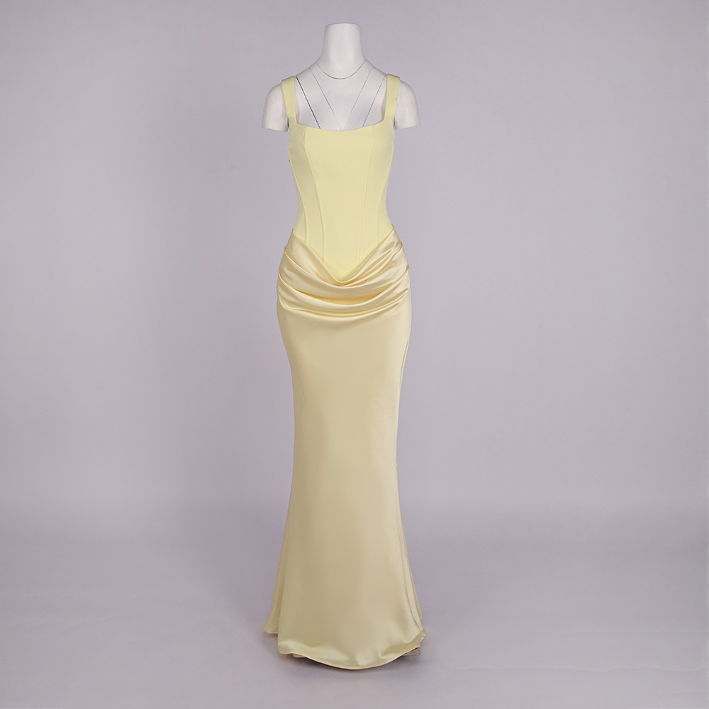 Women's Clothing Bridesmaid Dress Style Drawstring Design Pleated Draped Sexy A-Line Evening Gown For Formal & Casual For Women_ecoleips.com