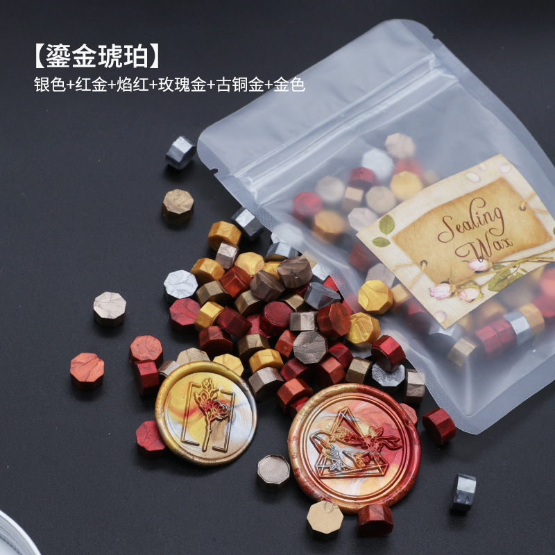 Ocho-lado fuego pintura cera grano mezclado color 35g bolsa de embalaje fuego pintura cera sello al por mayor sobre DIY mano cuenta de sellado Uso de cera