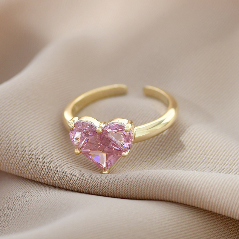 Sweet Heart Shape Copper Open Ring Gold Plated Zircon Copper Rings 1 Piece display picture 5